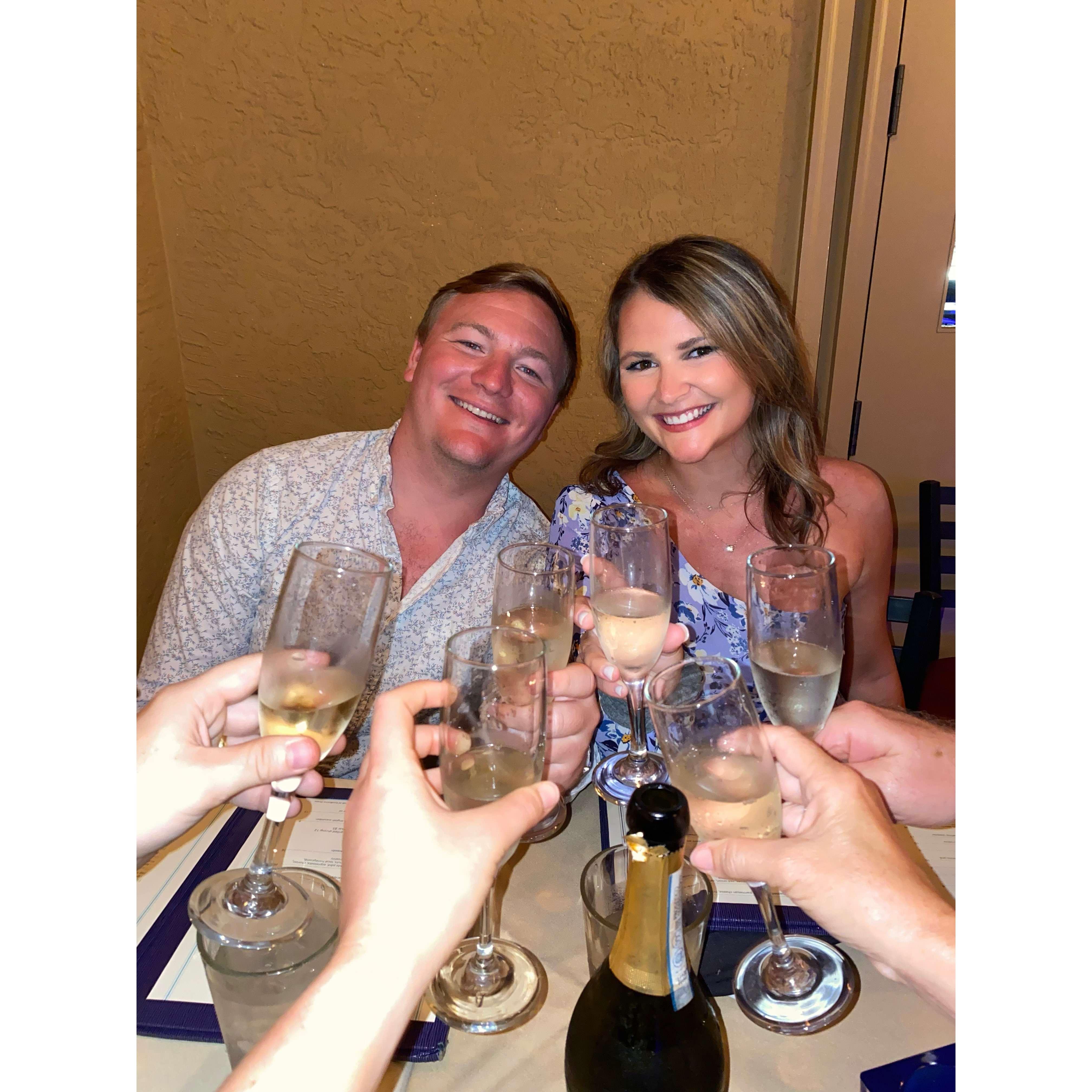 Celebrating our engagement with Joey's family!