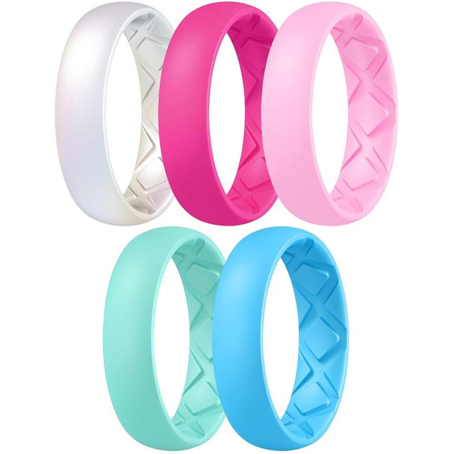 Egnaro Women's Silicone Anniversary Rings, Inner Arc Ergonomic Breathable Design with half sizes, Rubber Wedding Bands，5.5mm Wide-2mm Thick