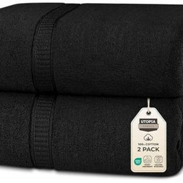 Utopia Towels Luxurious Jumbo Bath Sheet 2 Piece, 600 GSM, 35 by 70 Inches, 100% Ring Spun Cotton, Highly Absorbent and Quick Dry Extra Large Bath Towel, Super Soft Towel, Black
