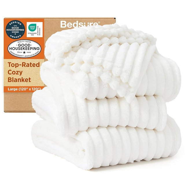 Bedsure GentleSoft Large Fleece Blanket for Bed - Cozy Soft Throw Blankets for Women, Cute Large Throws for Girls, Off White, 120x120 Inches