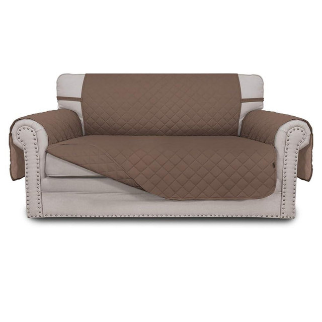 Easy-Going Reversible Loveseat Couch Cover for 2 Cushion Couch Sofa Cover for Dogs Water Resistant Furniture Protector with Foam Sticks Elastic Straps for Pet (Loveseat, Brown/Brown)