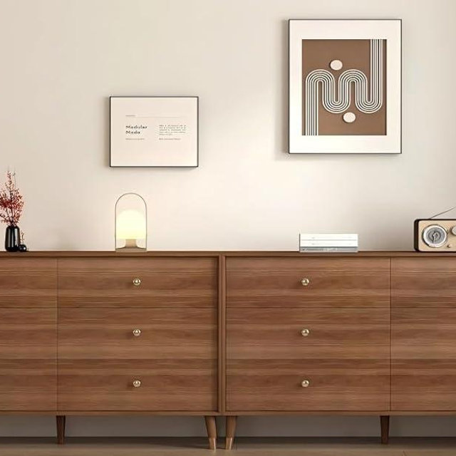 6 Drawer Dresser For Bedroom, 2 PCS 47 Inch Dresser for Closet with Walnut Frame, Modern Wood Chest of Drawers with Natural Texture & Pre-Embedded Slots For TV Stand, Living Room, Hallway, Office