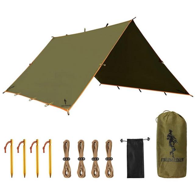 FREE SOLDIER Camping Tarp Waterproof Portable Tarp Multifunctional Outdoor Camping Traveling Awning Backpacking Tarp Shelter Rain Tarp (Brown 10×13ft)