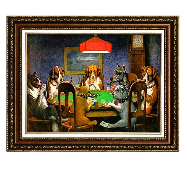 ELITEART-Dogs Playing Poker by Cassius Marcellus Coolidge Oil Painting Reproduction Giclee Wall Art Canvas Prints-Framed Size: 26"x 29"