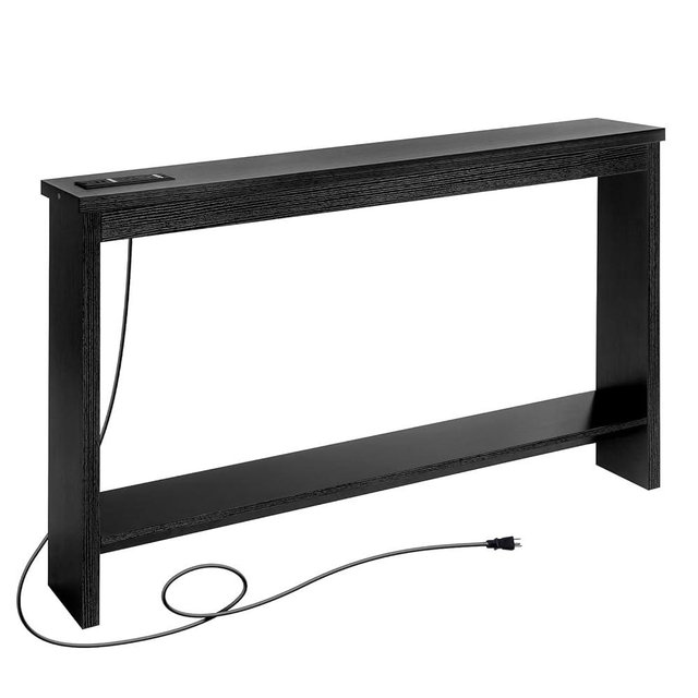 ZGREN Narrow Sofa Table with Outlet, USB Ports and Charging Station - Skinny Console Table for Living Room and Entryway, Black