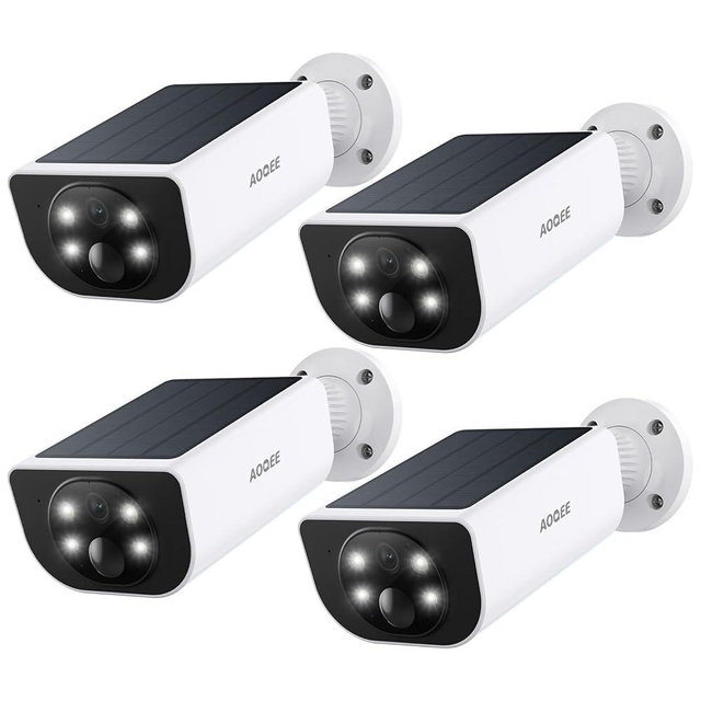 AOQEE Cameras for Home Security-2K Wireless Security Camera Outdoor with AI Motion Detection & Siren, Non-Stop Solar Powered Charging, Color Night Vision, SD/Cloud Storage, Waterproof, S1 4P
