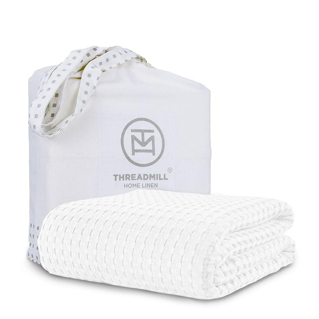 Threadmilll Cooling Waffle Blanket King Size | Breathable, Lightweight and Cooling | Made from Rayon Derived from Bamboo | Waffle Throw Blanket for Couch and Sofa | 106 x 92 Inches | White