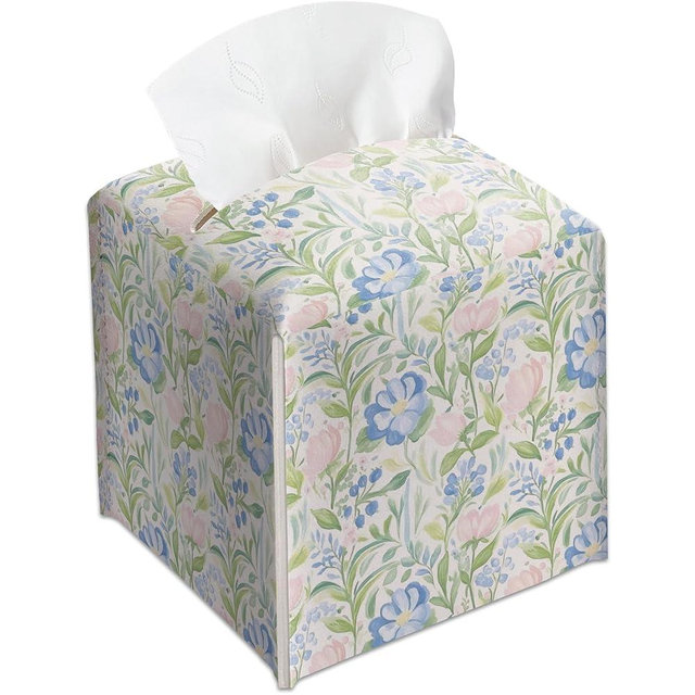Tissue Box Holder Gift, Watercolor Blue Flowers Tissue Box Cover, Gifts for Women Men Friends, Decorative Facial Paper Case for Home Office Bathroom Vanity Countertop, Desktop Decoration-A05