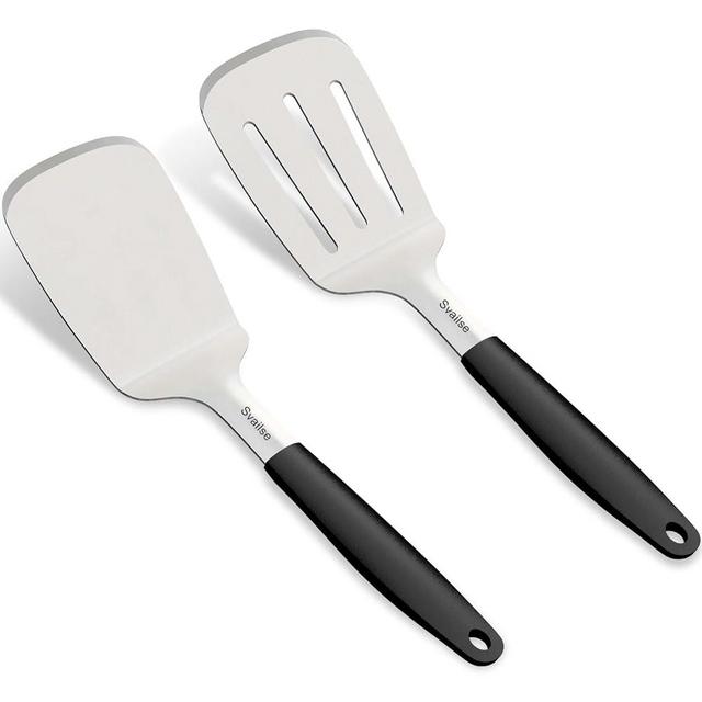 Svailse Stainless Steel Spatula, Large 13.4 In Metal Spatula for Kitchen Use, Heavy Duty Turner with Silicone Handle, Set of 2 Solid & Slotted Metal Turner for Cast Iron Skillet, Grilling and Cooking