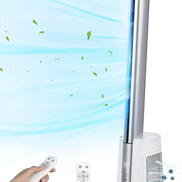 Gimify 40" Bladeless Tower Fan with Remote Control, Quiet 120° Oscillating Fan with 3 Modes 12 Wind Speeds,12H Timer, Standing Fan with HEPA Filter 99.97% Smoke Dust for Home Bedroom Office