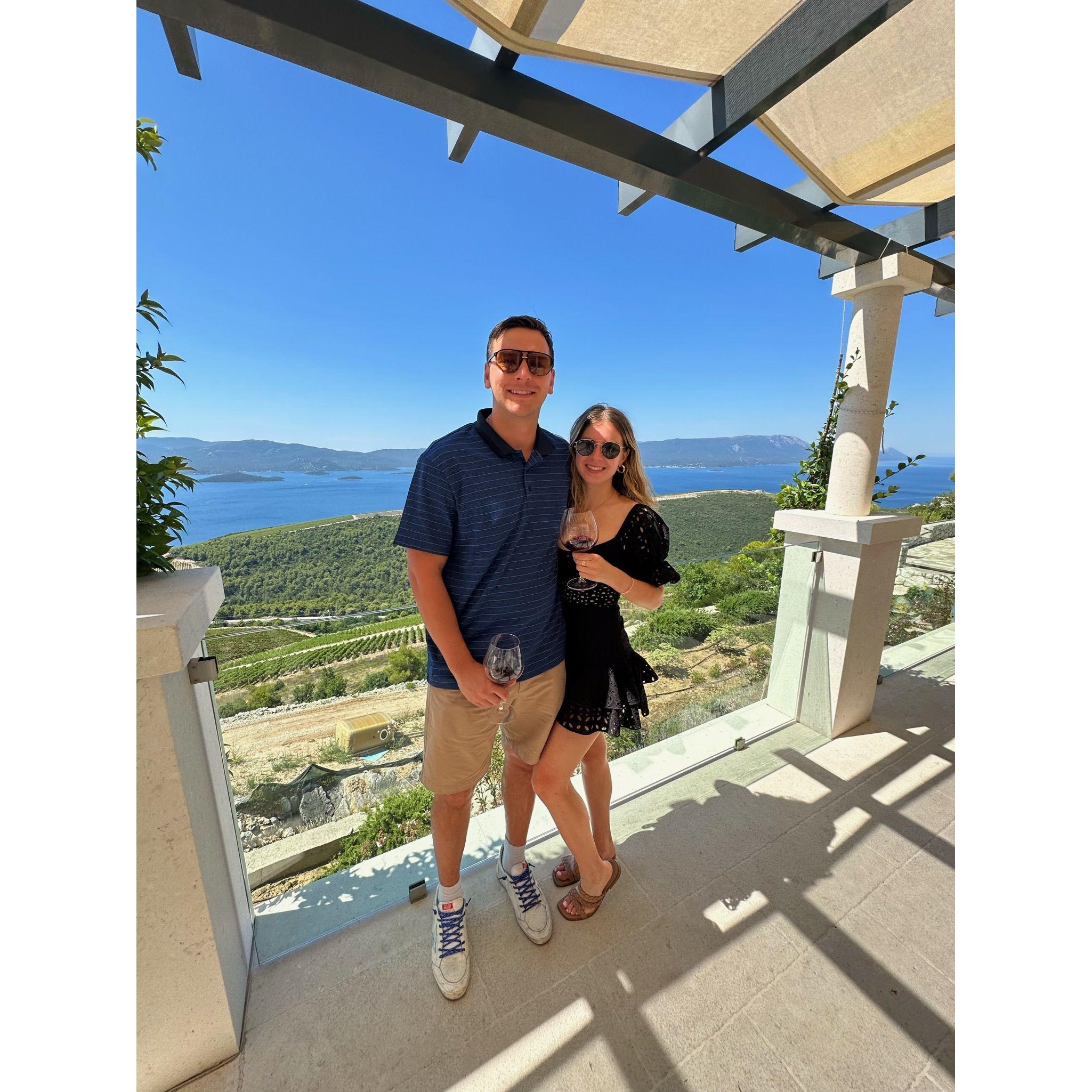 Enjoying our favorite company at a winery in Croatia
