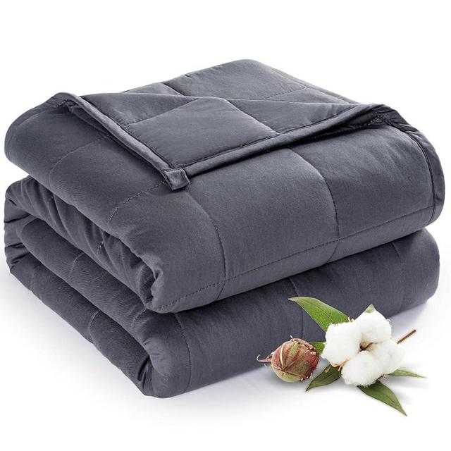 Sivio Weighted Blanket for Adults 100% Cotton, 60"x80" Queen Size 15 lbs, Cooling Summer Heavy Blanket for Sleeping, Breathable Soft Blankets with Premium Glass Beads, Machine Washable, Dark Grey