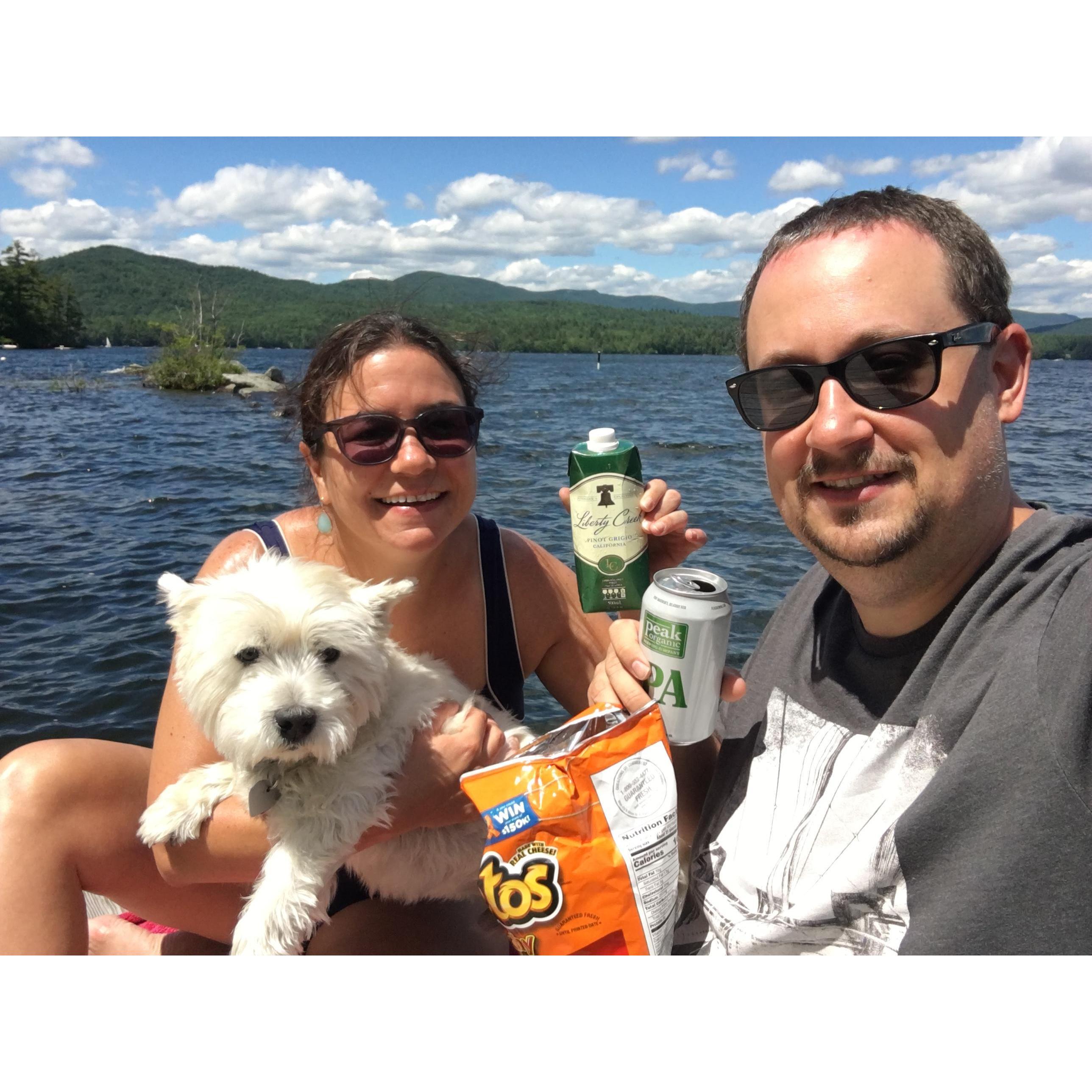 Jessie, Vince, and Gus loving Squam Lake