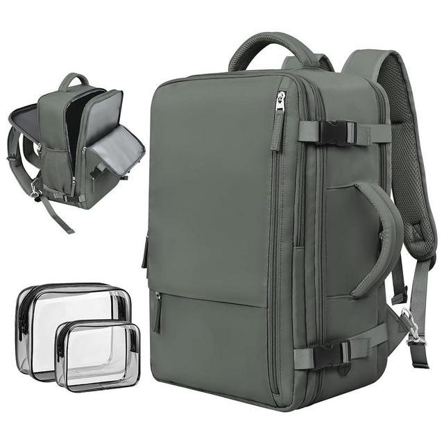 Rinlist Carry-on Travel Backpack For Women Men Flight Approved, Personal Item Backpack Casual Daypack Waterproof Hand Luggage Bag, Travel Must Haves Essentials, Olive-green
