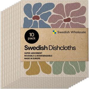Swedish Wholesale Swedish DishCloths for Kitchen- 10 Pack Reusable Paper Towels Washable - Eco Friendly Cellulose Sponge Microfiber Dish Cloths - Kitchen Essentials - Retro Flower