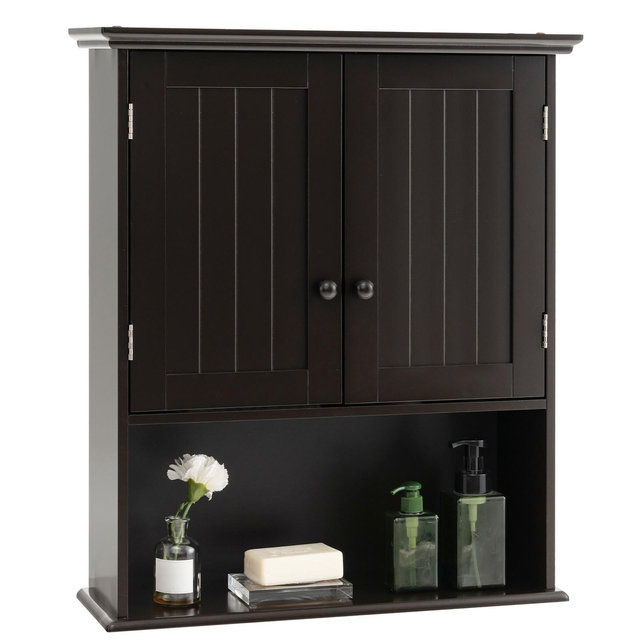 Costway Wall Mount Bathroom Cabinet Wooden Medicine Cabinet Storage Organizer Espresso