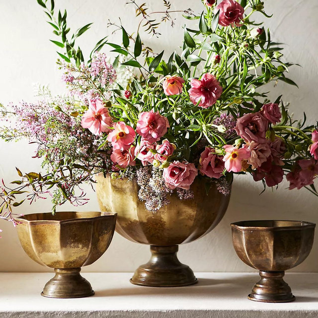 Antiqued Iron Bowl Vases, Set of 3