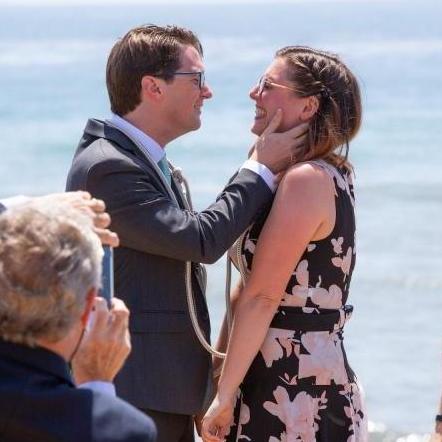 Start of the kiss, Emily is giggling with joy!