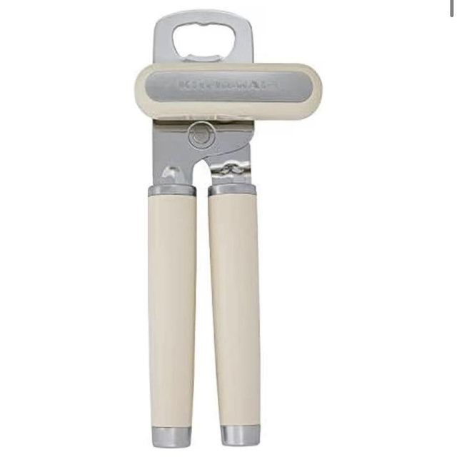 KitchenAid Classic Multifunction Can Opener and Bottle Opener Easy to Use, Razor Sharp Stainless Steel Cutting Wheel, Soft Ergonomic Handles, Almond Cream