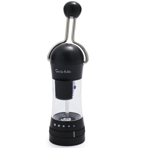 Sur La Table Ratchet Mill, Black – Ceramic Stone Grinder Pepper & Spice Grinder with Adjustable Coarseness, Front-Loading Refill, Durable Manual Seasoning Tool for Kitchen and Table