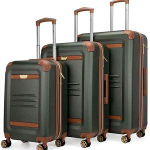 Vintage 3 Piece Expandable Retro Luggage Set OLIVE GREEN