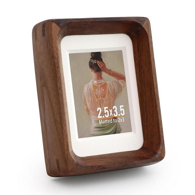 Zelvix 2.5x3.5 Natural Wood polaroid Picture Frame Matted to 2x3 with Plexiglass, Walnut Solid Wood Small Photo Frame,For TableTop and Wall Mounting