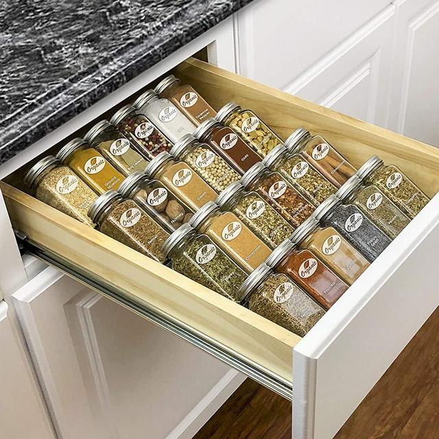 Lynk Professional Spice Rack Tray Insert-4 Tier Heavy Gauge Steel Drawer Organizer for Kitchen Cabinets, Medium, Silver Metallic