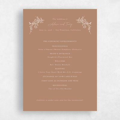 Camel, Brown Wedding Program - Marnina