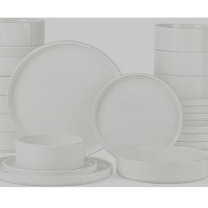 Onader 24 Piece Dinnerware Sets with Pasta Bowls for 6, Stoneware Plates and Bowls Dish Sets, Ceramic Speckled Dinner Dishware for Kitchen Dining, Microwave & Dishwasher Safe - Cloud White