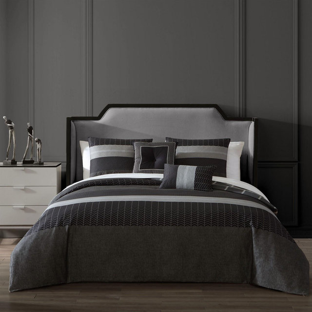 Bebejan Kyle Black 100% Cotton 5-Piece Reversible Comforter Set - Queen