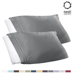 Nestl Bedding Premier 1800 Pillowcase - 100% Luxury Soft Microfiber Pillow Case Sleep Covers - Hypoallergenic Sleeping Encasements - Queen Standard Size (20"x30"), Charcoal Dark Grey, Set of 2 Pieces