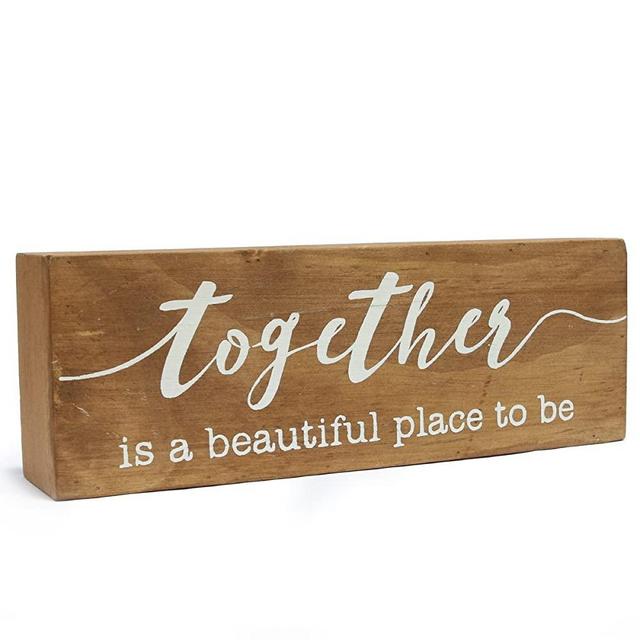 NIKKY HOME 8" Wooden Box Sign, Together is a Beautiful Place to be