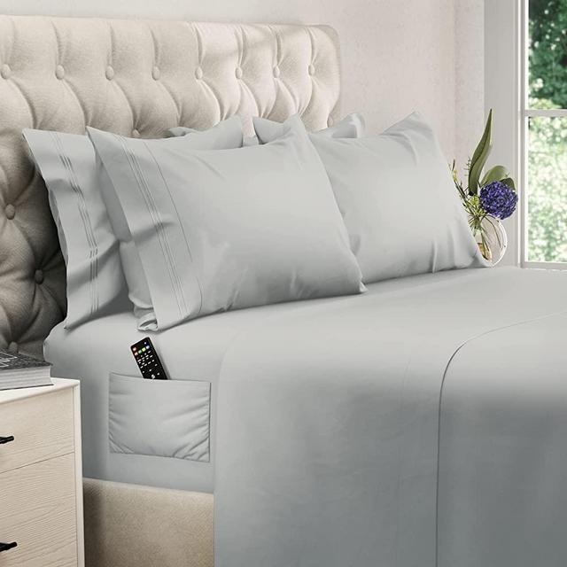 DREAMCARE King Size Sheets - 6 PCS Set - up to 21 inches - 2500 Supreme Collection - Superior Softness - Hotel Luxury Sheets & Pillowcases Set - Wrinkle and Fade Resistant (King, Light Grey)