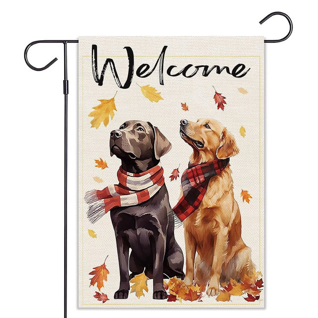 Balgardekor Welcome Fall Dog Garden Flag For Outside Thanksgiving Garden Flags 12x18 Double Sided Front Yard Small Flag Burlap Golden Retriever Labrador Outdoor Fall Decorations (Labrador Golden