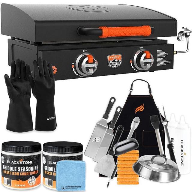 22 Inch Blackstone Griddle with Lid, Nonstick On The Go Tabletop Gas Griddle Outdoor Grill Combo with Blackstone Griddle Accessories, Seasoning, and Wholesalehome Cloth, and Reusable Gloves
