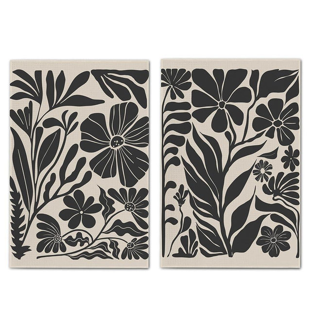 Geqtt Boho Floral Dish Towels - Vintage Abstract Flowers Waffle Weave Kitchen Towels, Bathroom Towel Sets Decorative, Boho Floral Hand Tea Towel (16×24 Inches)