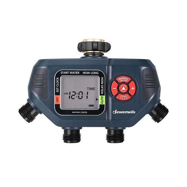 DEWENWILS Sprinkler Timer 4 Zone, Water Timer for Garden Hose with Rain Delay/Manual/AUTO Irrigation Timer, Programmable Outdoor Faucet Hose Timer for Yard, Lawn