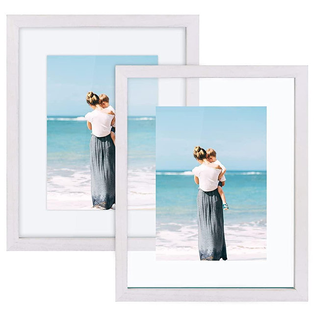 DLQuarts Floating Picture Frames, 8x10 Picture Frame, Floating Display for 2x3, 3.5x5, 5x7 Picture or Full Display 8x10 Without Mat, 2 Pack, Vintage White