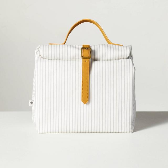 Ticking Stripe Waxed Canvas Lunch Bag Gray/Cream - Hearth & Hand™ with Magnolia