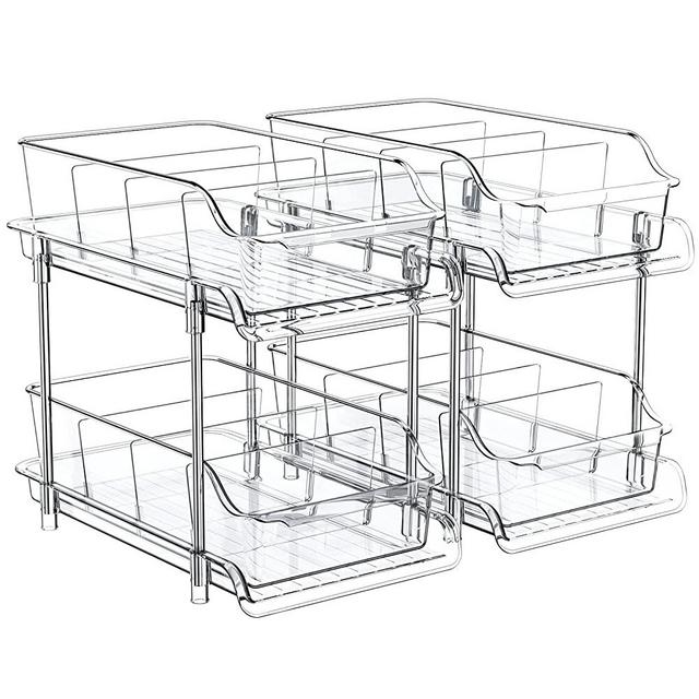 Bathroom Storage Organizer with Dividers, 2 Tier Multi-Purpose Kitchen Under Sink Organizers and Storage Slide-Out, Closet Organization, Kitchen Pantry Cabinet Medicine Bins