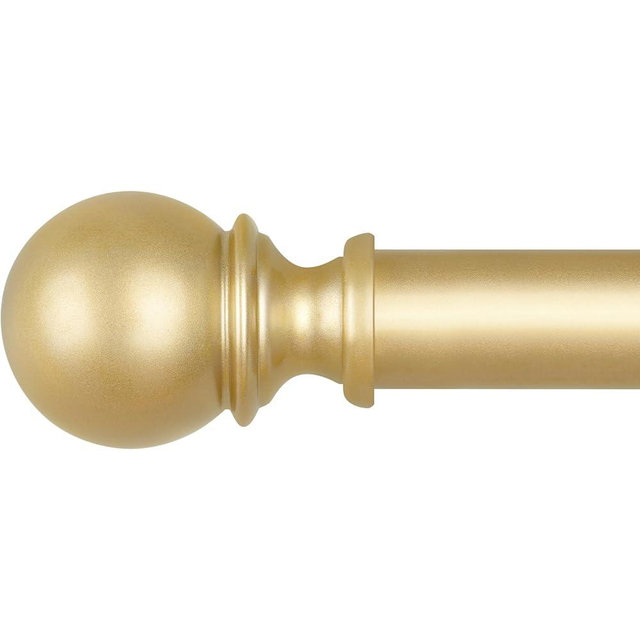 Zeerobee Curtain Rods for Windows 32 to 144, Adjustable Heavy Duty Wrap Around 1 Inch Curtain Rod, Outdoor Indoor Room Divider Modern Drapery Pole, Gold, 32-144"