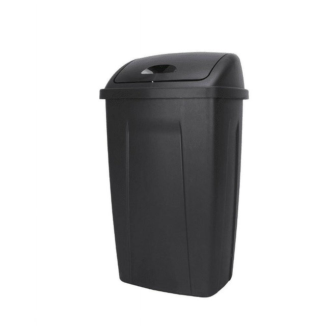 13 Gallon Trash Can Plastic Swing Top Kitchen Garbage Trash Can (Black)