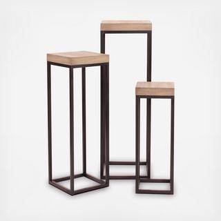 Wood & Metal Pedestals - Set Of 3