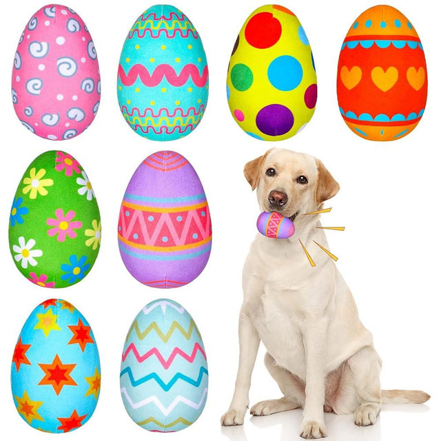 Threan 8-piece Easter Egg for Dog with Interactive Squeakers Plush Easter Egg, Fun Gifts for Medium & Small Dogs & Puppies, Durable Stuffed