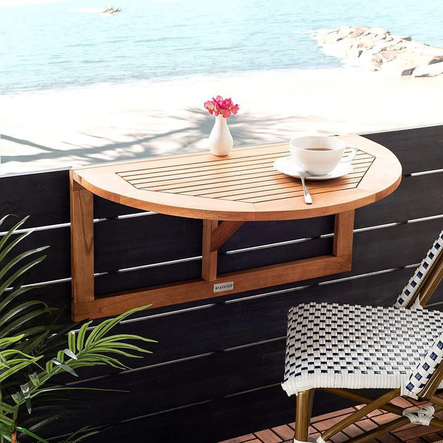 Safavieh PAT7045A Outdoor Collection Owens Natural teak wood Balcony Hanging Half Table