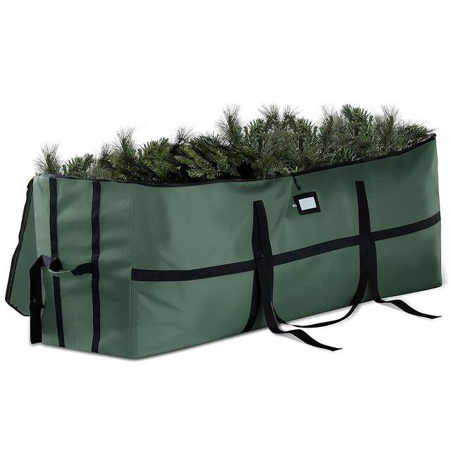 ZOBER Wide Christmas Tree Storage Bag - Maximum Accessibility - Fits 7.5 Ft Trees - 600D Oxford Fabric Christmas Tree Bag For Storage Box For Xmas - Strong Durable Straps & Handles - Card Slot - Green