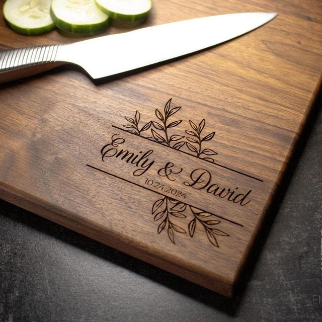 Wood Cutting Board, Personalized Cutting Board, Floral Engagement Gift For Couple, Personalized Charcuterie Board, Engraved Wedding