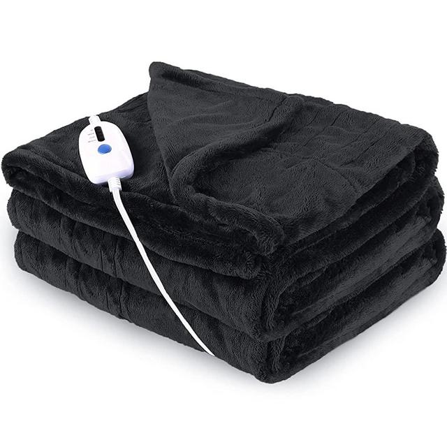 Heated Throw Blanket with 4 Heating Levels & 3H Auto Shut Off, Soft Cozy Plush Flannel Electric Blanket with Fast Heating, 50 x 60 Inches, Black