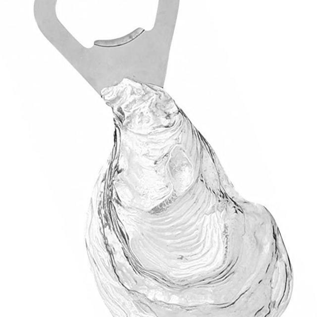 Basic Spirit Oyster Shell Pewter Bottle Cap Opener Coastal Shellfish Ocean Pearls