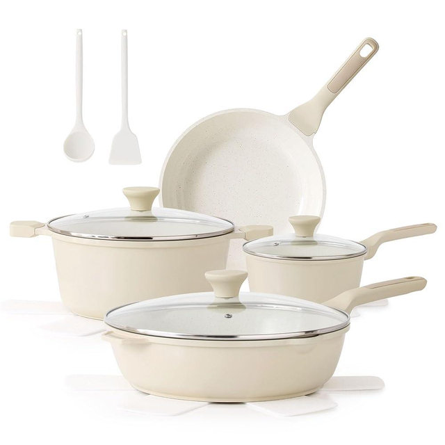 SENSARTE Nonstick Ceramic Cookware Set Large-Size 13-Piece, Healthy Pots and Pans Set, Non-toxic Kitchen Cooking Set with Stay-Cool Handles, PFAS and PFOA Free, Cream White
